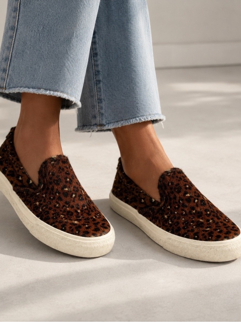 MADEWELL SIDEWALK SLIP-ON SNEAKERS IN MINI LEOPARD CALF HAIR NWOT